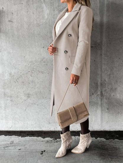 Long Sleeve Lapel Coat Winter Fashion Solid Double Breasted Slim Long Jacket Womens Clothing - ALL-IN-ONE GENSTORE & SERVICES