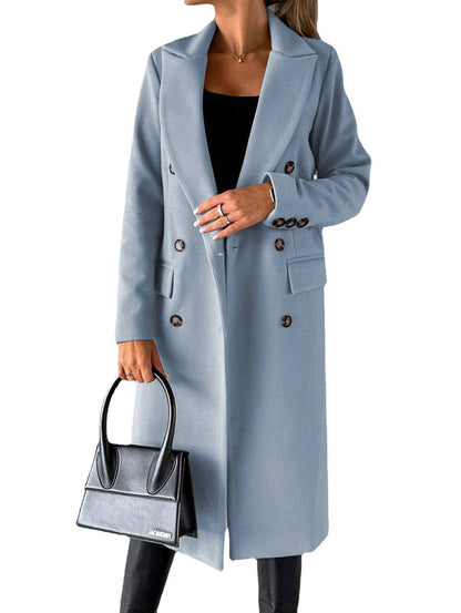 Long Sleeve Lapel Coat Winter Fashion Solid Double Breasted Slim Long Jacket Womens Clothing - ALL-IN-ONE GENSTORE & SERVICES
