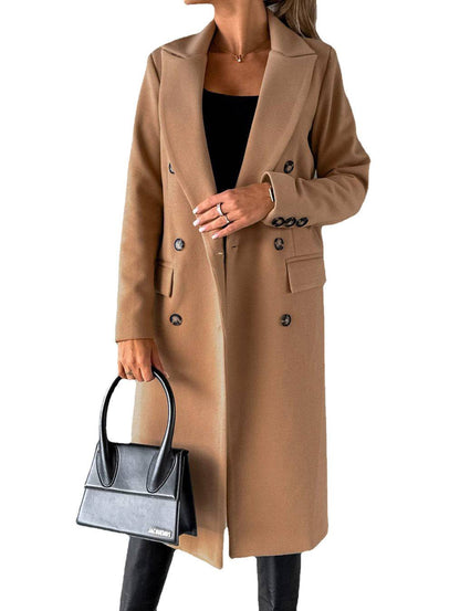 Long Sleeve Lapel Coat Winter Fashion Solid Double Breasted Slim Long Jacket Womens Clothing - ALL-IN-ONE GENSTORE & SERVICES