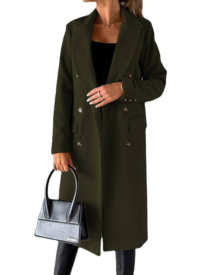 Long Sleeve Lapel Coat Winter Fashion Solid Double Breasted Slim Long Jacket Womens Clothing - ALL-IN-ONE GENSTORE & SERVICES