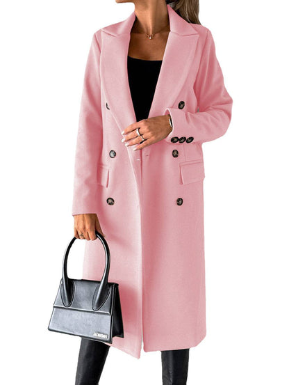 Long Sleeve Lapel Coat Winter Fashion Solid Double Breasted Slim Long Jacket Womens Clothing - ALL-IN-ONE GENSTORE & SERVICES