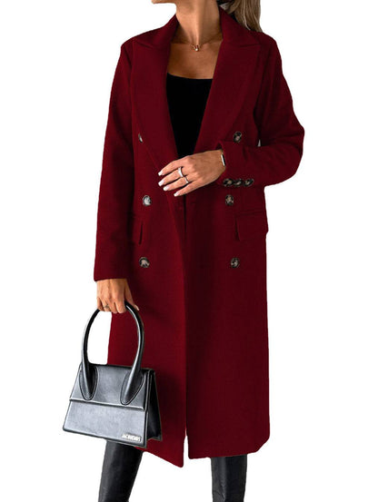 Long Sleeve Lapel Coat Winter Fashion Solid Double Breasted Slim Long Jacket Womens Clothing - ALL-IN-ONE GENSTORE & SERVICES