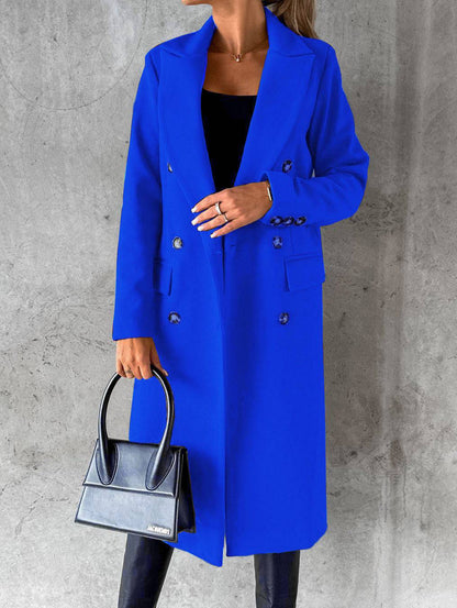 Long Sleeve Lapel Coat Winter Fashion Solid Double Breasted Slim Long Jacket Womens Clothing - ALL-IN-ONE GENSTORE & SERVICES