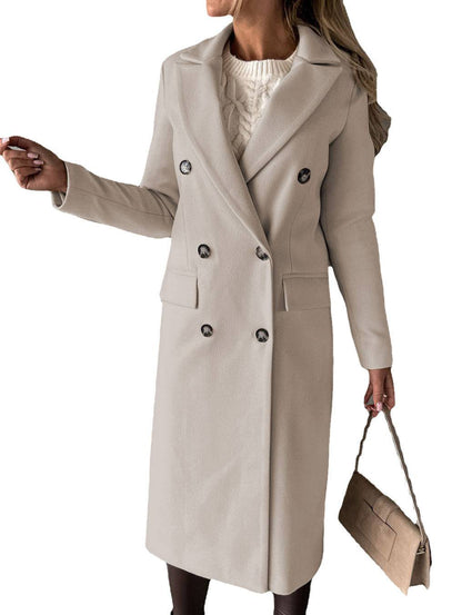 Long Sleeve Lapel Coat Winter Fashion Solid Double Breasted Slim Long Jacket Womens Clothing - ALL-IN-ONE GENSTORE & SERVICES