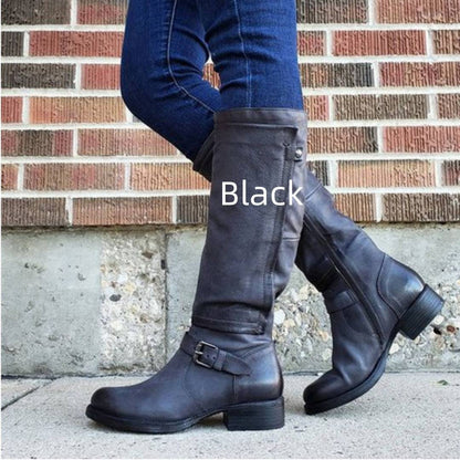 Round Toe Low Heel High Leg Boot - ALL-IN-ONE GENSTORE & SERVICES