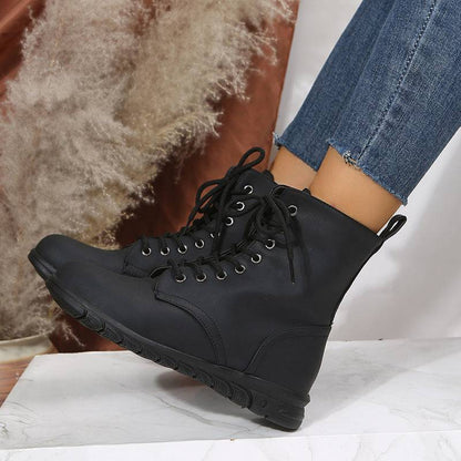 Round Toe Martin Shoes Mid-calf Length Large Size Leather Boots - ALL-IN-ONE GENSTORE & SERVICES