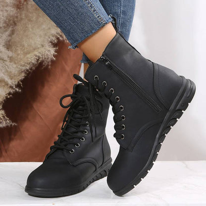 Round Toe Martin Shoes Mid-calf Length Large Size Leather Boots - ALL-IN-ONE GENSTORE & SERVICES