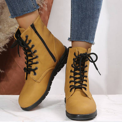 Round Toe Martin Shoes Mid-calf Length Large Size Leather Boots - ALL-IN-ONE GENSTORE & SERVICES