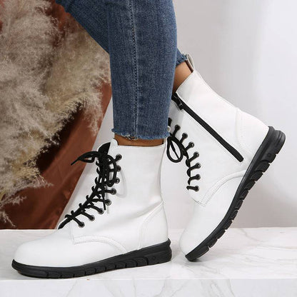 Round Toe Martin Shoes Mid-calf Length Large Size Leather Boots - ALL-IN-ONE GENSTORE & SERVICES