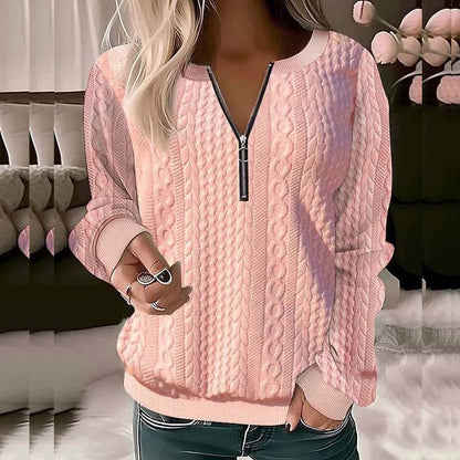European And American Autumn And Winter New Women's Long Sleeve Solid Color And V-neck Zipper T-shirt - ALL-IN-ONE GENSTORE & SERVICES