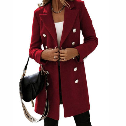 Fashion Turndown Collar Jacket For Women Autumn Winter Long-sleeved Double-breasted Woolen Coat - ALL-IN-ONE GENSTORE & SERVICES