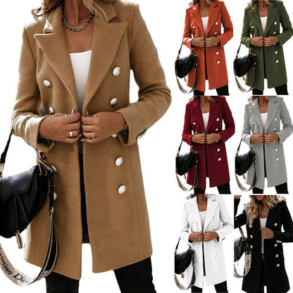 Fashion Turndown Collar Jacket For Women Autumn Winter Long-sleeved Double-breasted Woolen Coat - ALL-IN-ONE GENSTORE & SERVICES