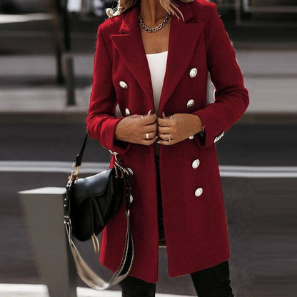 Fashion Turndown Collar Jacket For Women Autumn Winter Long-sleeved Double-breasted Woolen Coat - ALL-IN-ONE GENSTORE & SERVICES