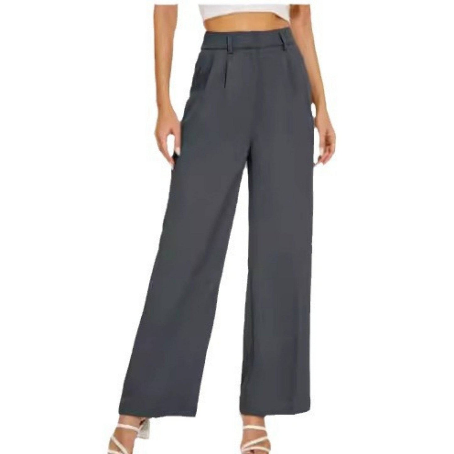 Pantalon droit taille haute avec poches Pantalon décontracté à jambe large pour femme