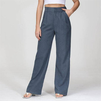 High Waist Straight Trousers With Pockets Wide Leg Casual Pants For Women - ALL-IN-ONE GENSTORE & SERVICES