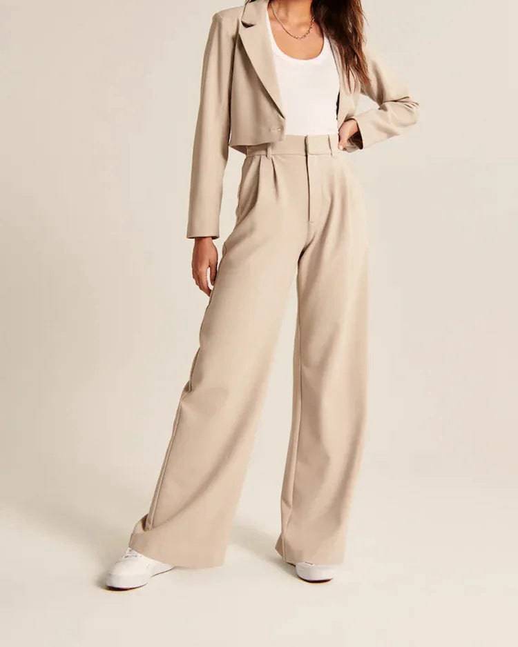 Pantalon droit taille haute avec poches Pantalon décontracté à jambe large pour femme