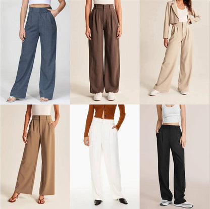 High Waist Straight Trousers With Pockets Wide Leg Casual Pants For Women - ALL-IN-ONE GENSTORE & SERVICES