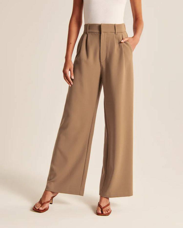 Pantalon droit taille haute avec poches Pantalon décontracté à jambe large pour femme