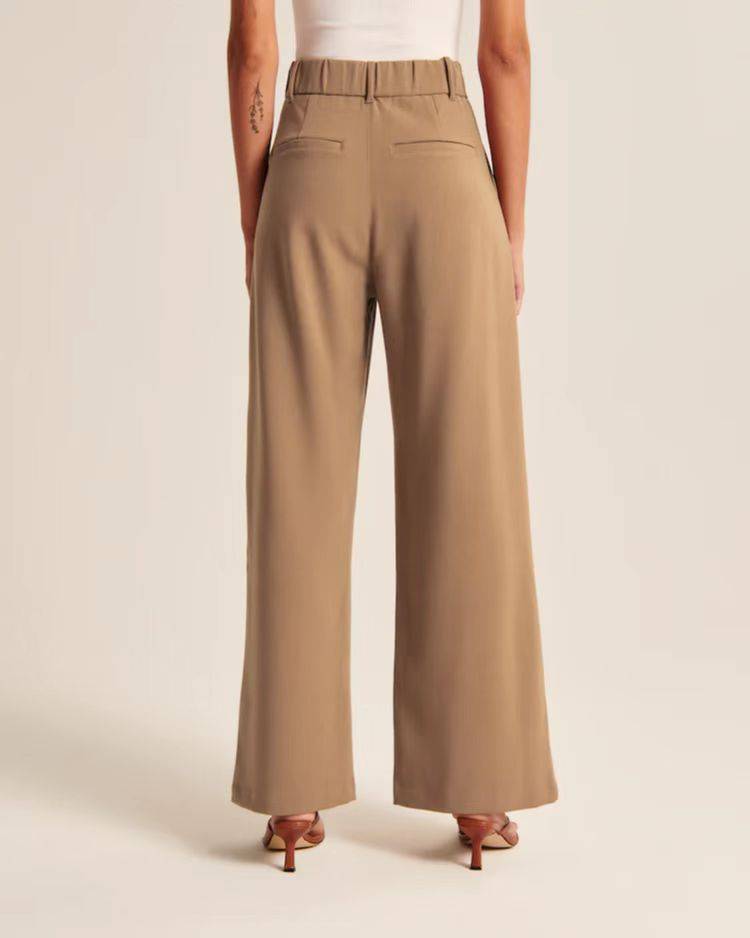 Pantalon droit taille haute avec poches Pantalon décontracté à jambe large pour femme