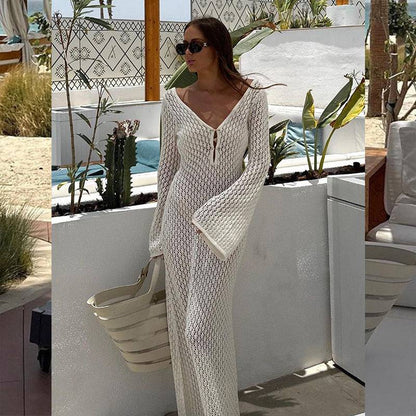 Solid Color Knitted Hollow-out Beach Swimsuit Blouse Sun-proof Women's Skirt - ALL-IN-ONE GENSTORE & SERVICES