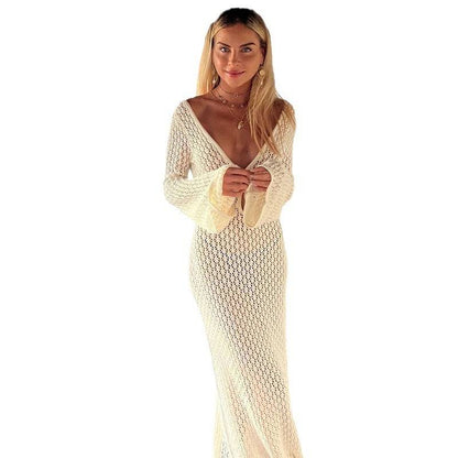 Solid Color Knitted Hollow-out Beach Swimsuit Blouse Sun-proof Women's Skirt - ALL-IN-ONE GENSTORE & SERVICES