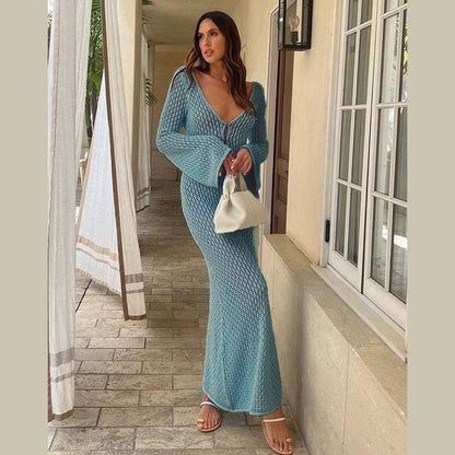 Solid Color Knitted Hollow-out Beach Swimsuit Blouse Sun-proof Women's Skirt - ALL-IN-ONE GENSTORE & SERVICES