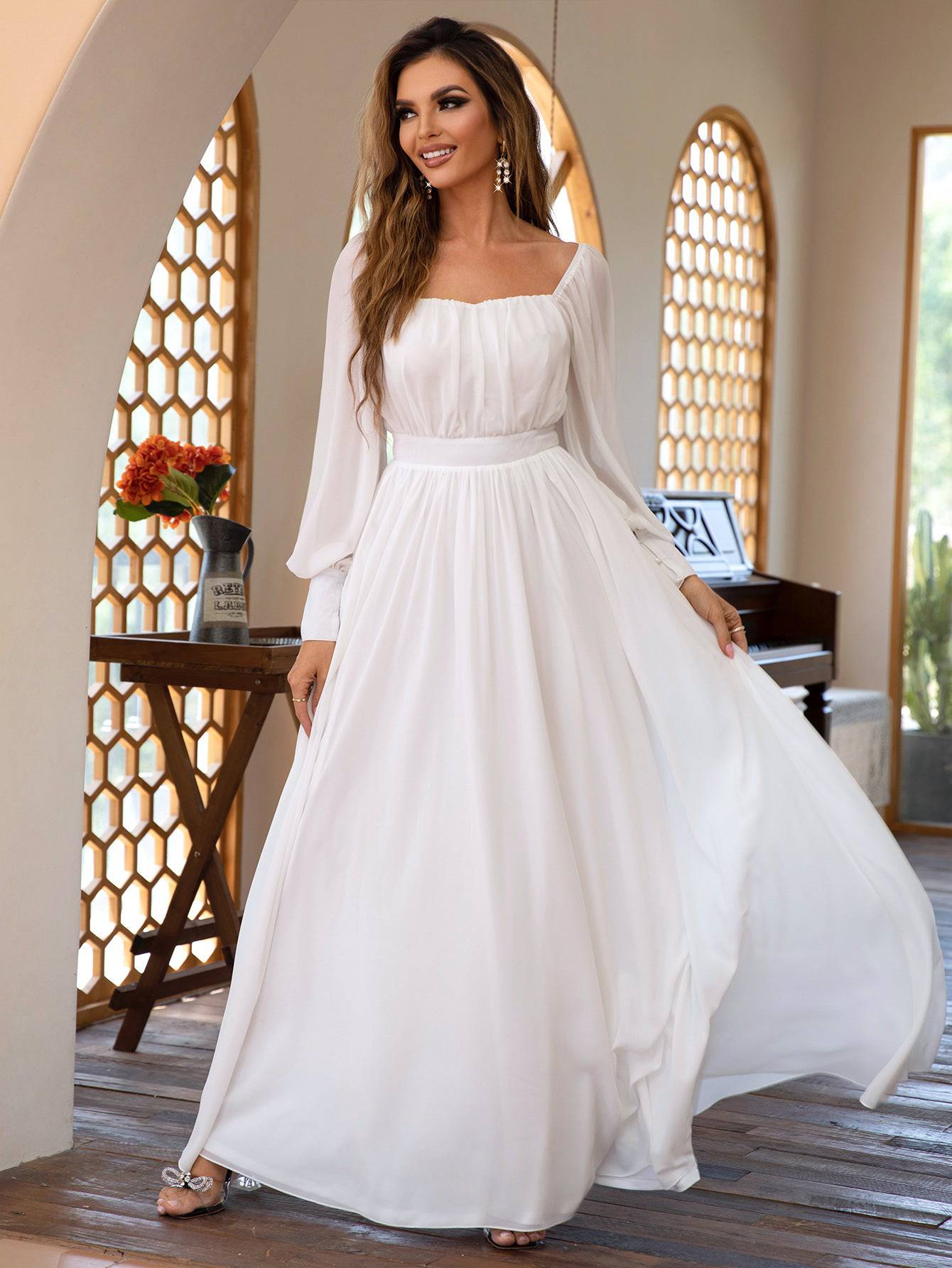 Superbe robe longue simple, mignonne, fraîche et douce