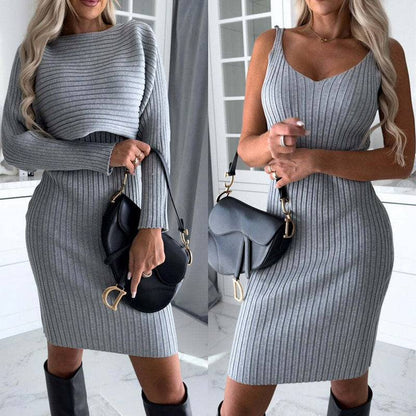 Elegant Women's Suit with Long-sleeved Top and Tight Suspender Skirt - ALL-IN-ONE GENSTORE & SERVICES