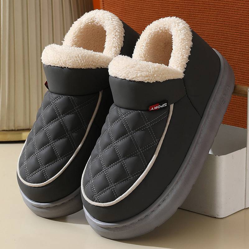 Zapatillas de algodón de felpa de invierno, cálidas, de suela gruesa, impermeables, para el hogar, para interior y exterior, para jardín, para mujer