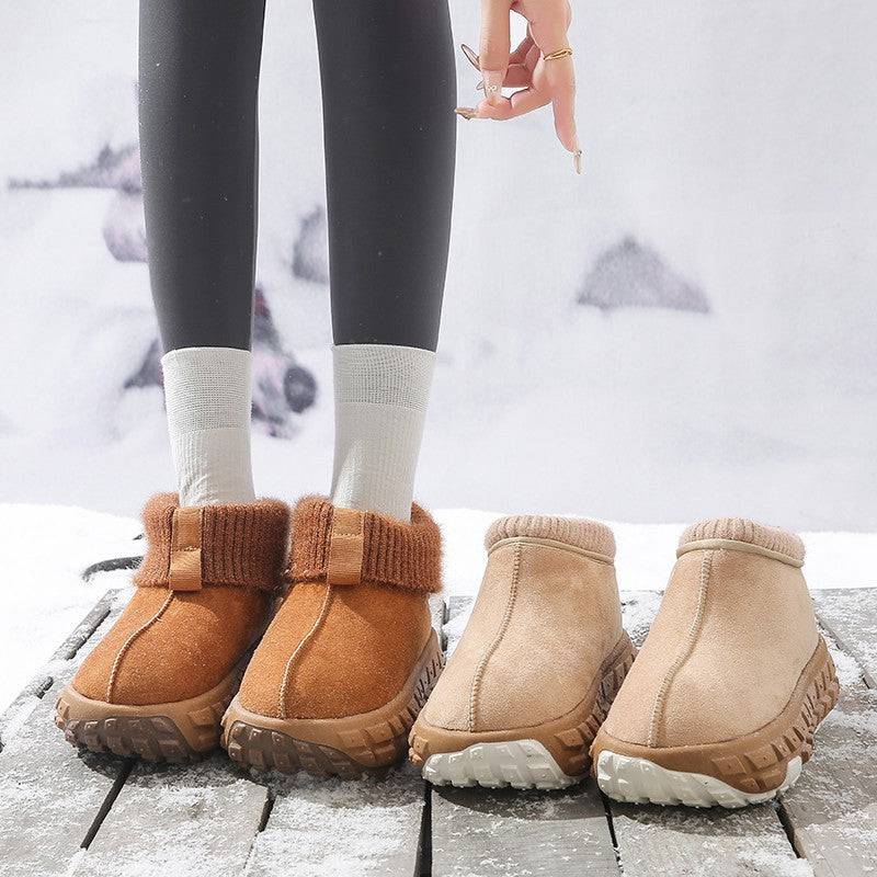 Botas de nieve de invierno con diseño de suela de neumático antideslizante, botines de gamuza cálidos para exteriores a la moda para mujer