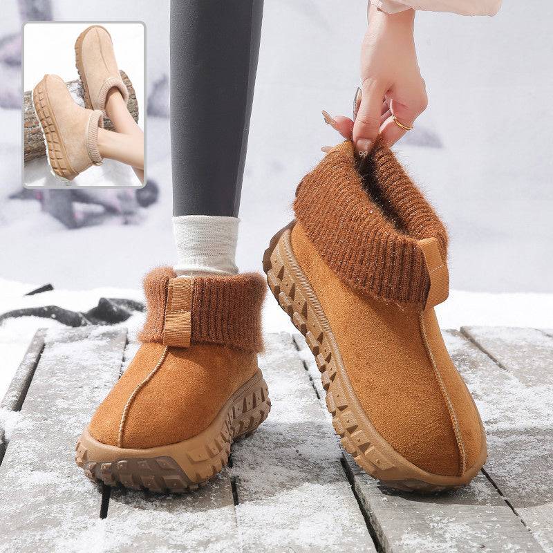 Botas de nieve de invierno con diseño de suela de neumático antideslizante, botines de gamuza cálidos para exteriores a la moda para mujer