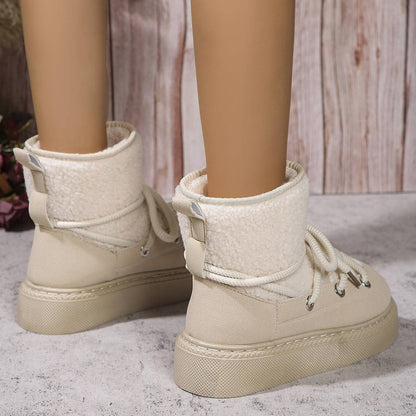 Fashion Lace-up Snow Boots Winter Flat Thick-soled Height-enhancing Cotton Shoes For Women Casual Warm Short Boot - ALL-IN-ONE GENSTORE & SERVICES