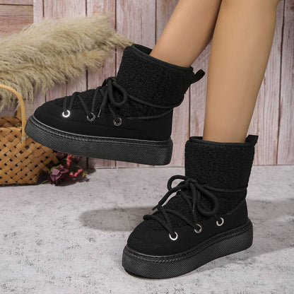 Fashion Lace-up Snow Boots Winter Flat Thick-soled Height-enhancing Cotton Shoes For Women Casual Warm Short Boot - ALL-IN-ONE GENSTORE & SERVICES