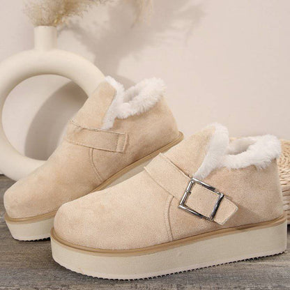 Winter Buckle Snow Boots Fashion Flat Thick-soled Cotton Shoes Round Toe Plus Velvet Warm Ankle Boot For Women - ALL-IN-ONE GENSTORE & SERVICES