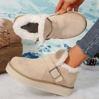 Winter Buckle Snow Boots Fashion Flat Thick-soled Cotton Shoes Round Toe Plus Velvet Warm Ankle Boot For Women - ALL-IN-ONE GENSTORE & SERVICES