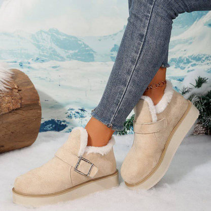 Winter Buckle Snow Boots Fashion Flat Thick-soled Cotton Shoes Round Toe Plus Velvet Warm Ankle Boot For Women - ALL-IN-ONE GENSTORE & SERVICES