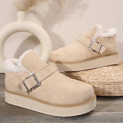 Winter Buckle Snow Boots Fashion Flat Thick-soled Cotton Shoes Round Toe Plus Velvet Warm Ankle Boot For Women - ALL-IN-ONE GENSTORE & SERVICES