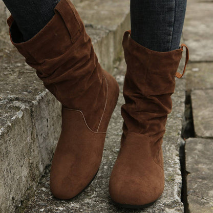 Round Toe Flat Boots Fashion Solid Color Suede Mid-calf Boot Winter Warm Shoes For Women - ALL-IN-ONE GENSTORE & SERVICES