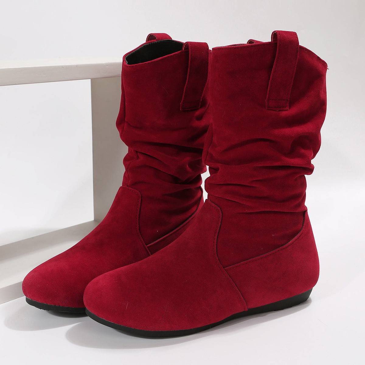 Round Toe Flat Boots Fashion Solid Color Suede Mid-calf Boot Winter Warm Shoes For Women - ALL-IN-ONE GENSTORE & SERVICES