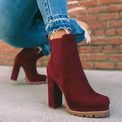 Round-toe Ankle Boots Solid Leopard Print Thick Square High Heel Shoes Ladies Casual Fashion Autumn Winter Suede Dress Party Boots - ALL-IN-ONE GENSTORE & SERVICES