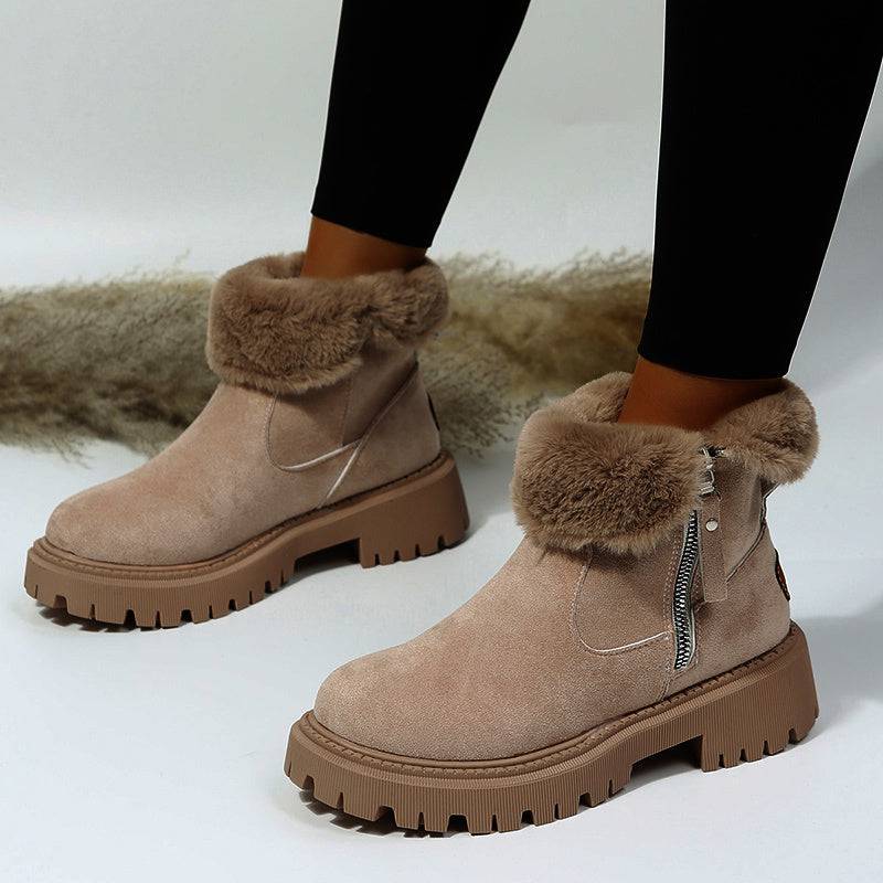 Bottes de neige épaisses en peluche pour femmes, chaussures d'hiver antidérapantes en faux daim