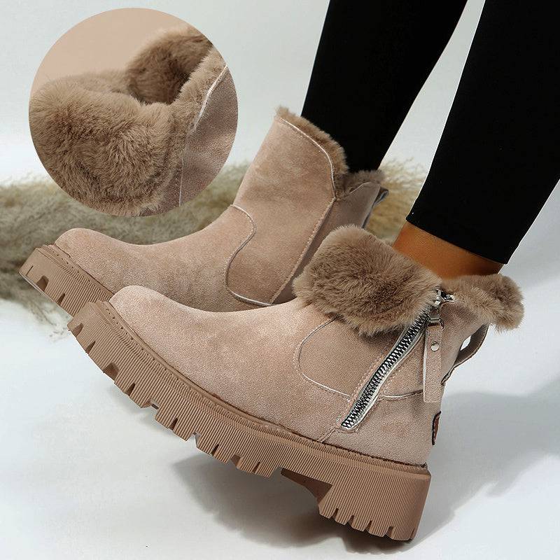 Bottes de neige épaisses en peluche pour femmes, chaussures d'hiver antidérapantes en faux daim