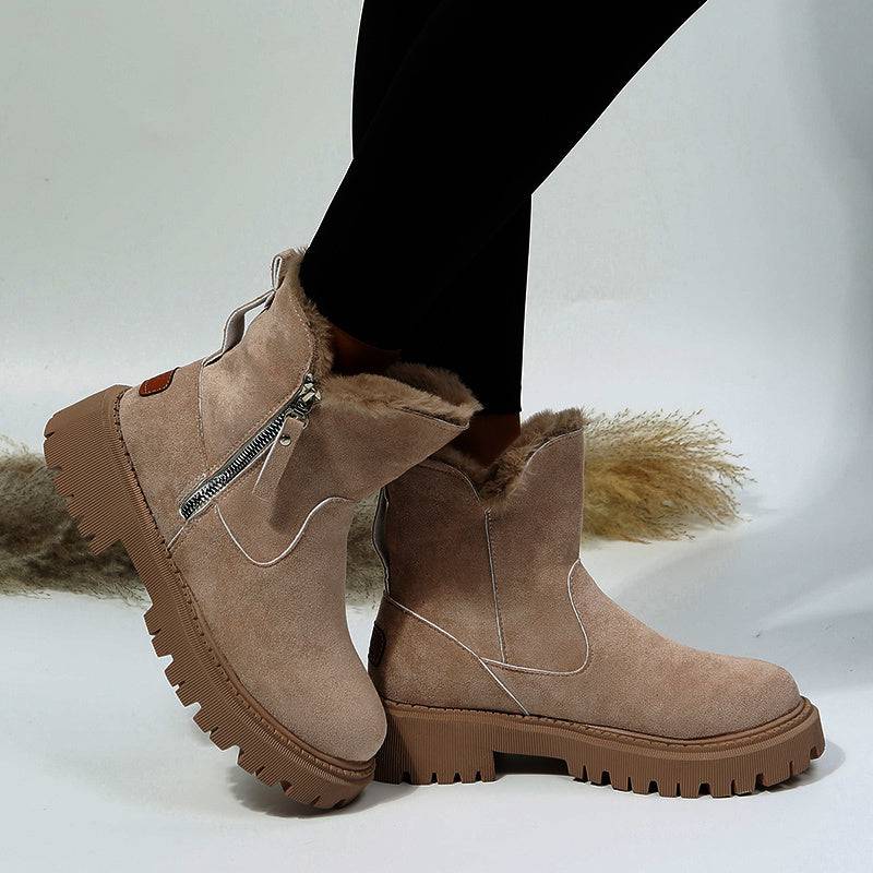 Bottes de neige épaisses en peluche pour femmes, chaussures d'hiver antidérapantes en faux daim