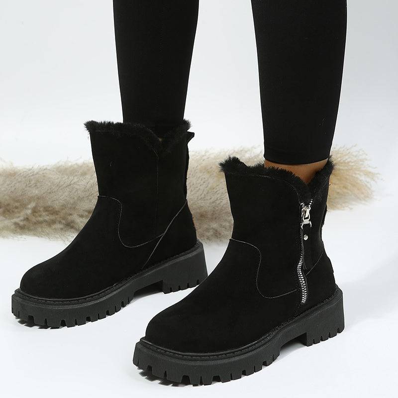 Bottes de neige épaisses en peluche pour femmes, chaussures d'hiver antidérapantes en faux daim