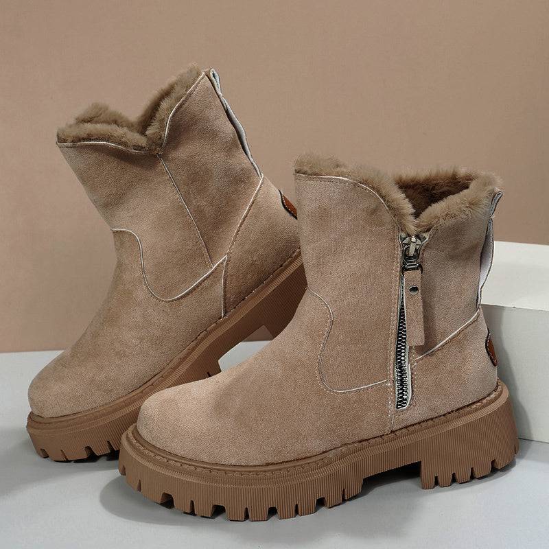 Bottes de neige épaisses en peluche pour femmes, chaussures d'hiver antidérapantes en faux daim