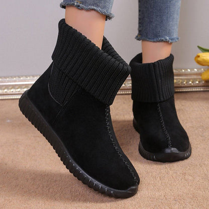 Flat Ankle Boots With Reversible Knitted Design Winter Fashion Comfortable Snow Boot For Women Shoes - ALL-IN-ONE GENSTORE & SERVICES
