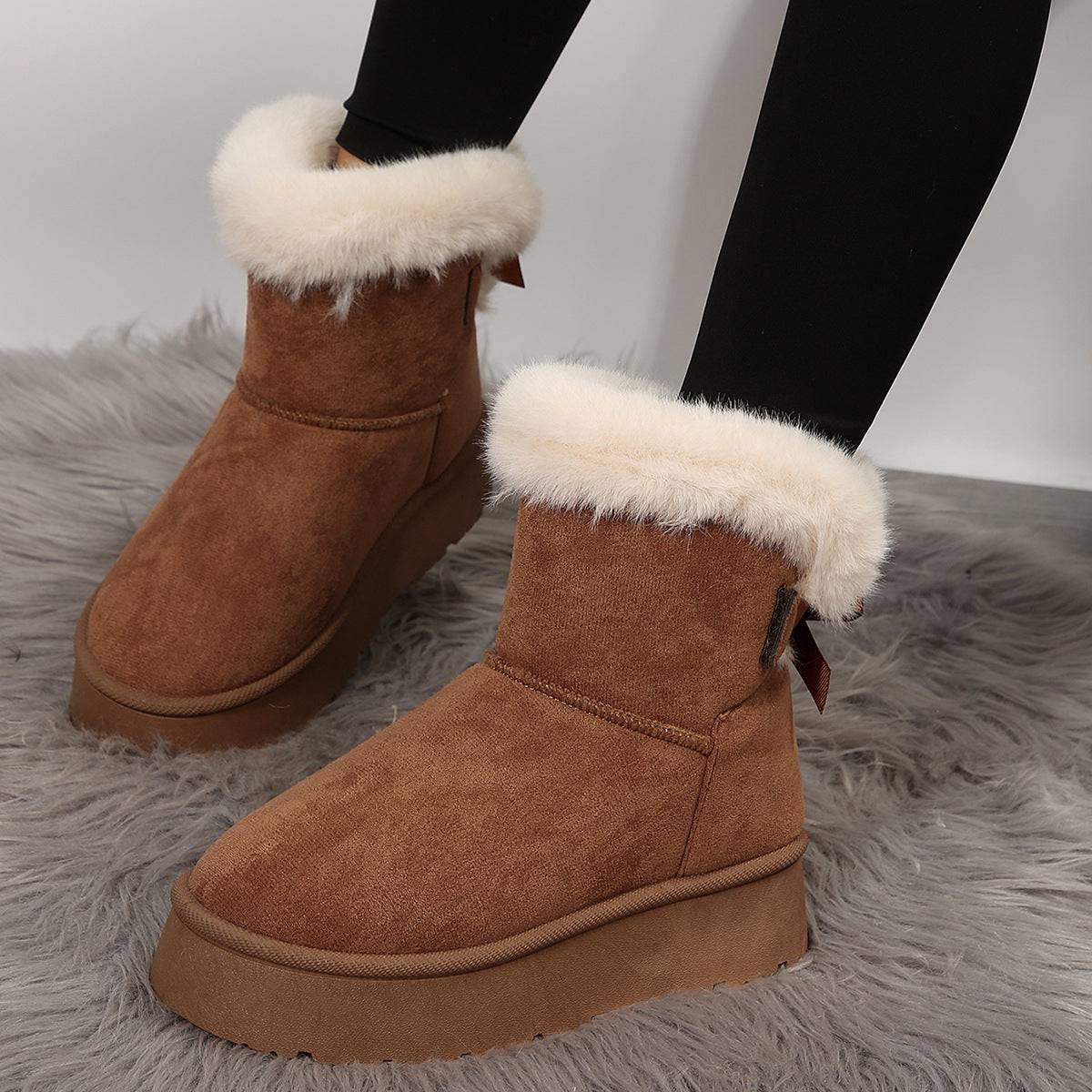 Nuevas botas de nieve con lazo para invierno, además de botines cálidos de terciopelo con suela gruesa para mujer, zapatos sencillos de algodón para uso diario y ocio