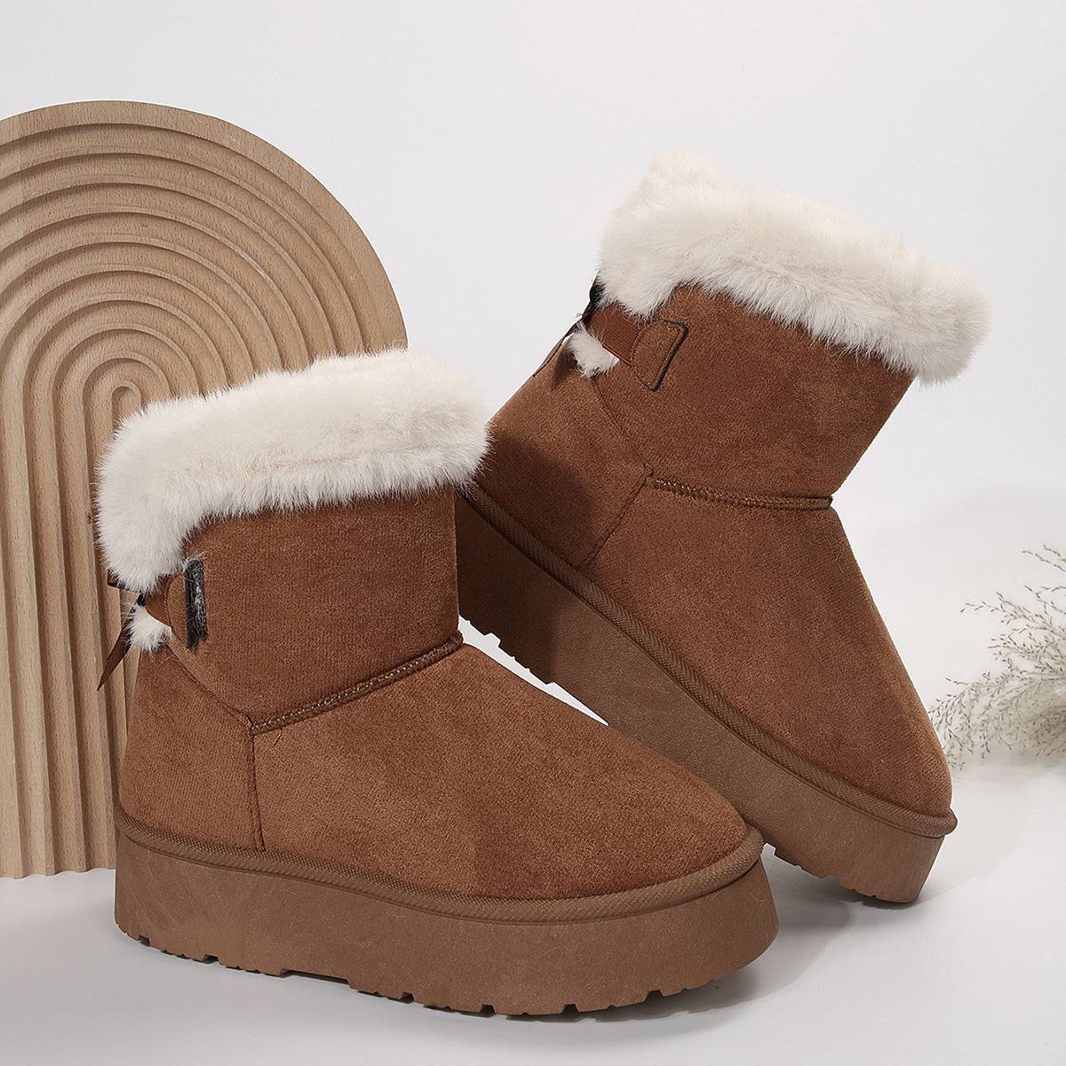 Nuevas botas de nieve con lazo para invierno, además de botines cálidos de terciopelo con suela gruesa para mujer, zapatos sencillos de algodón para uso diario y ocio