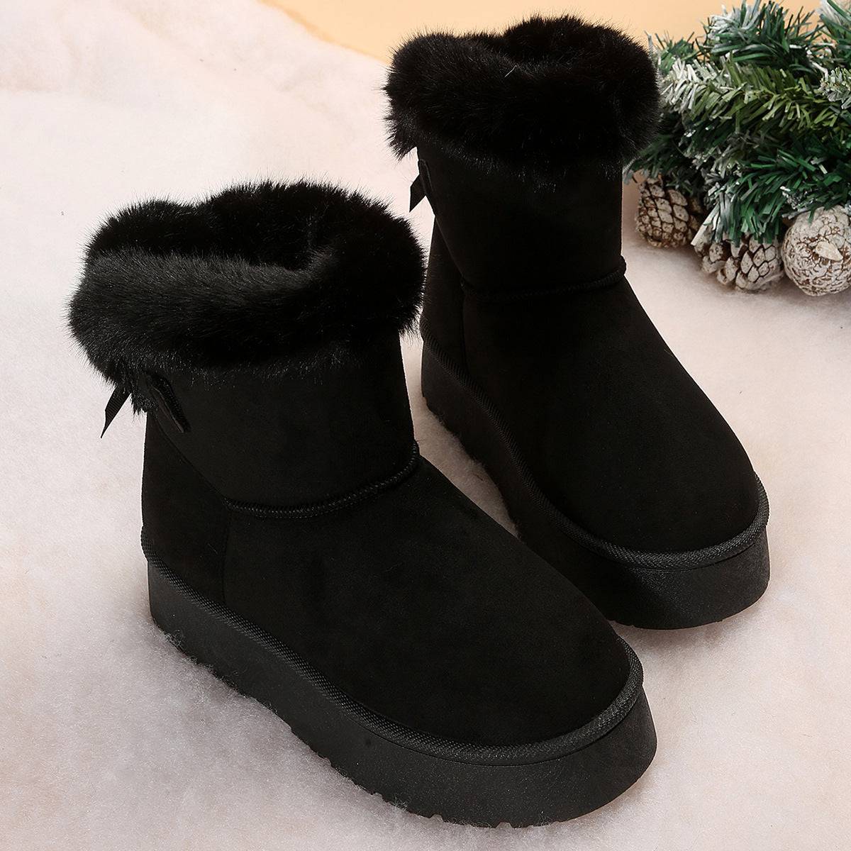 Nuevas botas de nieve con lazo para invierno, además de botines cálidos de terciopelo con suela gruesa para mujer, zapatos sencillos de algodón para uso diario y ocio