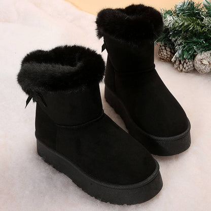 New Bow-knot Snow Boots Winter Plus Velvet Warm Thick-soled Ankle Boots For Women Simple Daily Leisure Cotton Shoes - ALL-IN-ONE GENSTORE & SERVICES